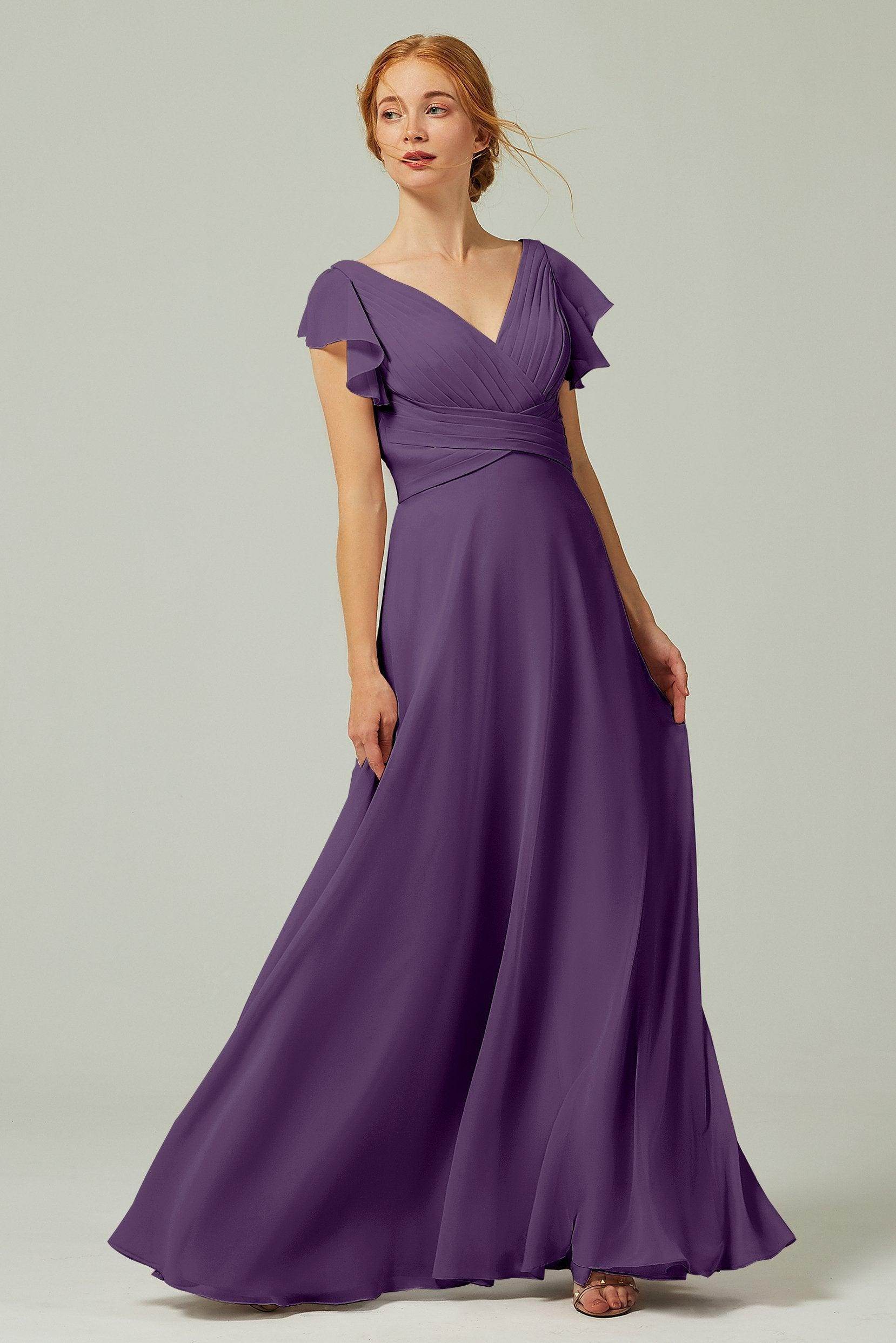 A-Line Floor Length Chiffon Bridesmaid Dress CB0302PS - COCOMELODY